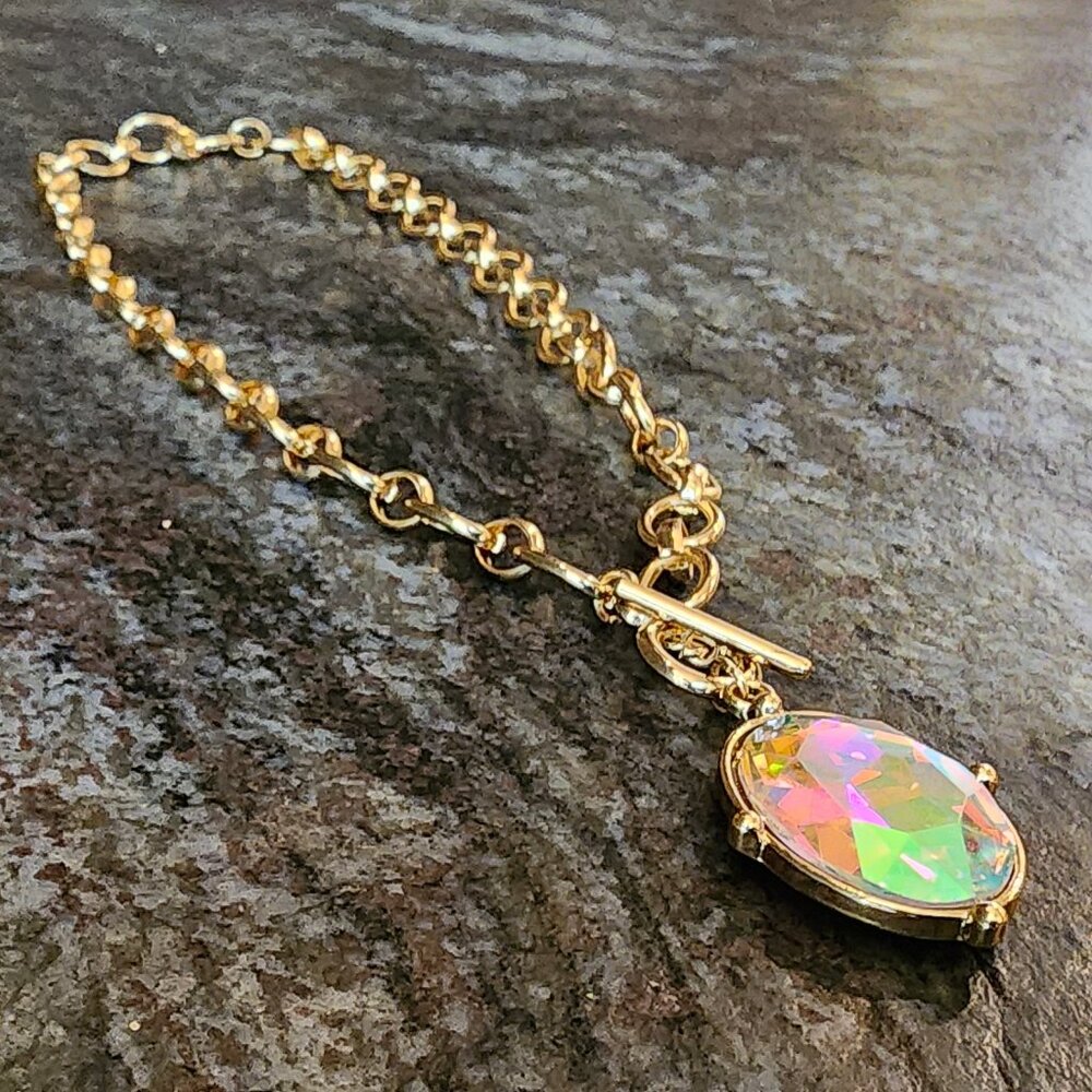 Etsy Iridescent Crystal Beaded Gold Tone Necklace